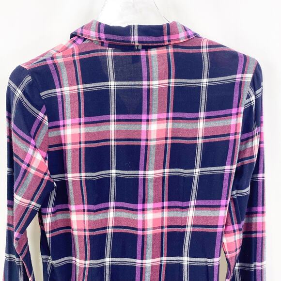 EXPRESS Plaid Checker Lace Up Button Up Long Sleeve Top - Picture 7 of 9